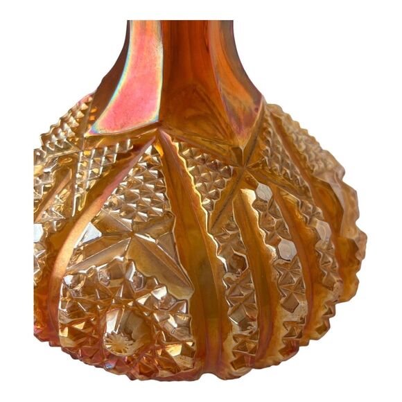 Carnival Glass Imperial Vintage Decanter/Vase Marigold Round Daisy & Button 8" H - Picture 4 of 7